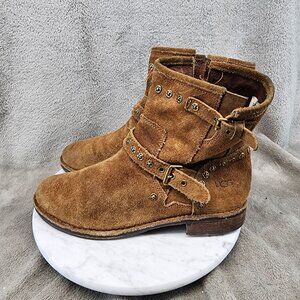 UGG Shoes Womens Size 10 Brown Side Zip Buckle Strap Studded Boots *Read*